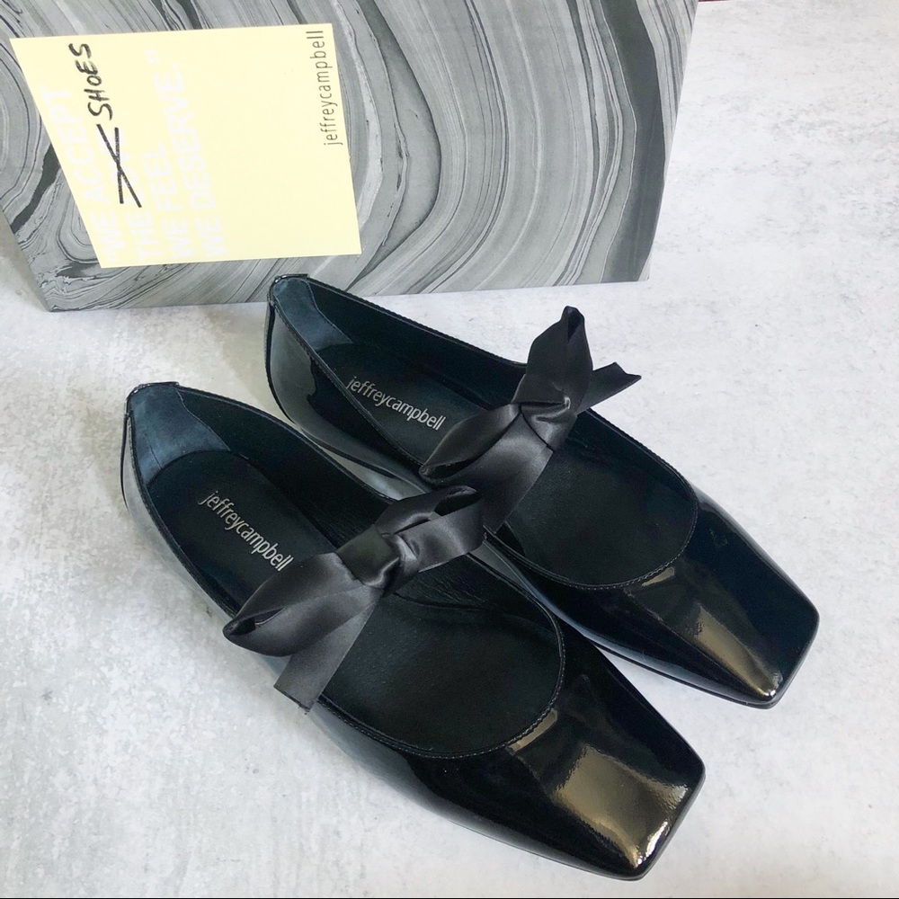 Jeffrey Campbell Black Bow Square Toed Flats NEW